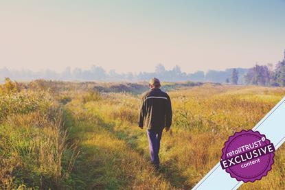 Man walking through a sunny field