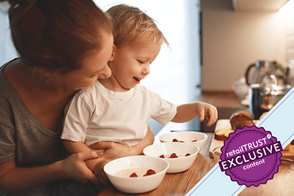 Mother preparing food with toddler